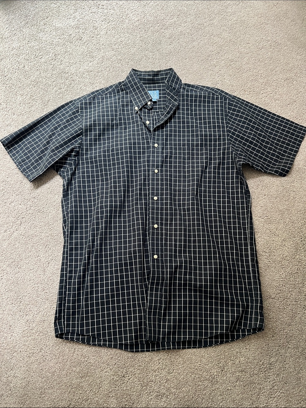 Men's Black Windowpane Short-Sleeve Button-Down Shirt